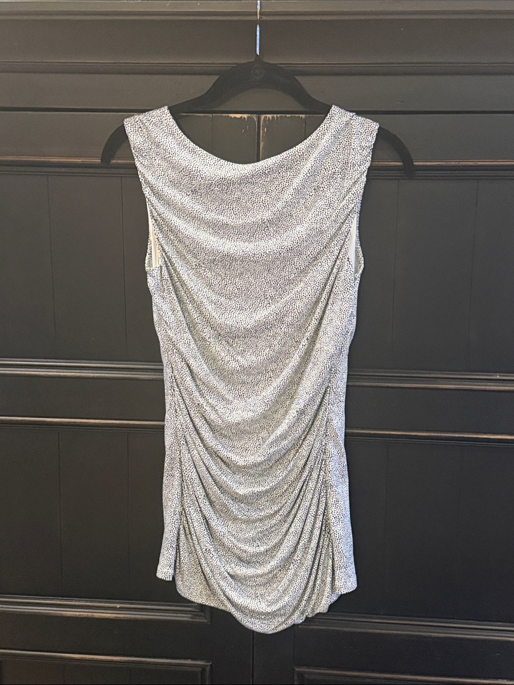 Ann Taylor Sleeveless Ruched Top in Black White Speckle